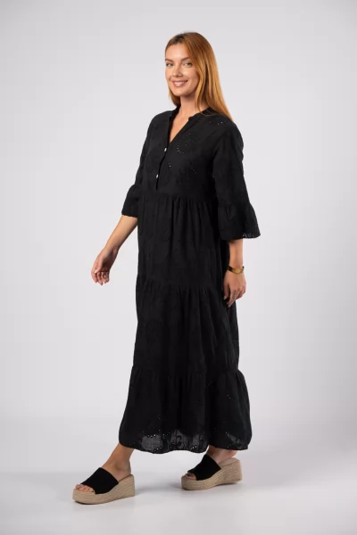 Φόρεμα V Maxi Κιπούρ Μαύρο