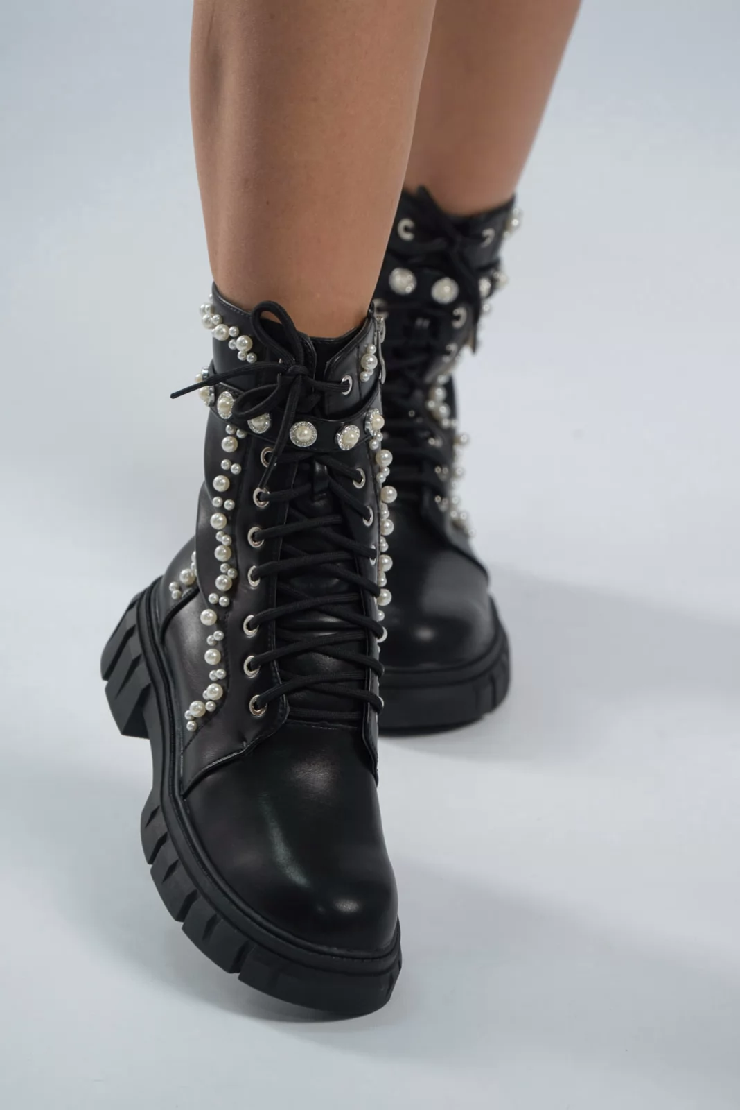 Ankle Boots Pearls Black Black Marilyn Boutique