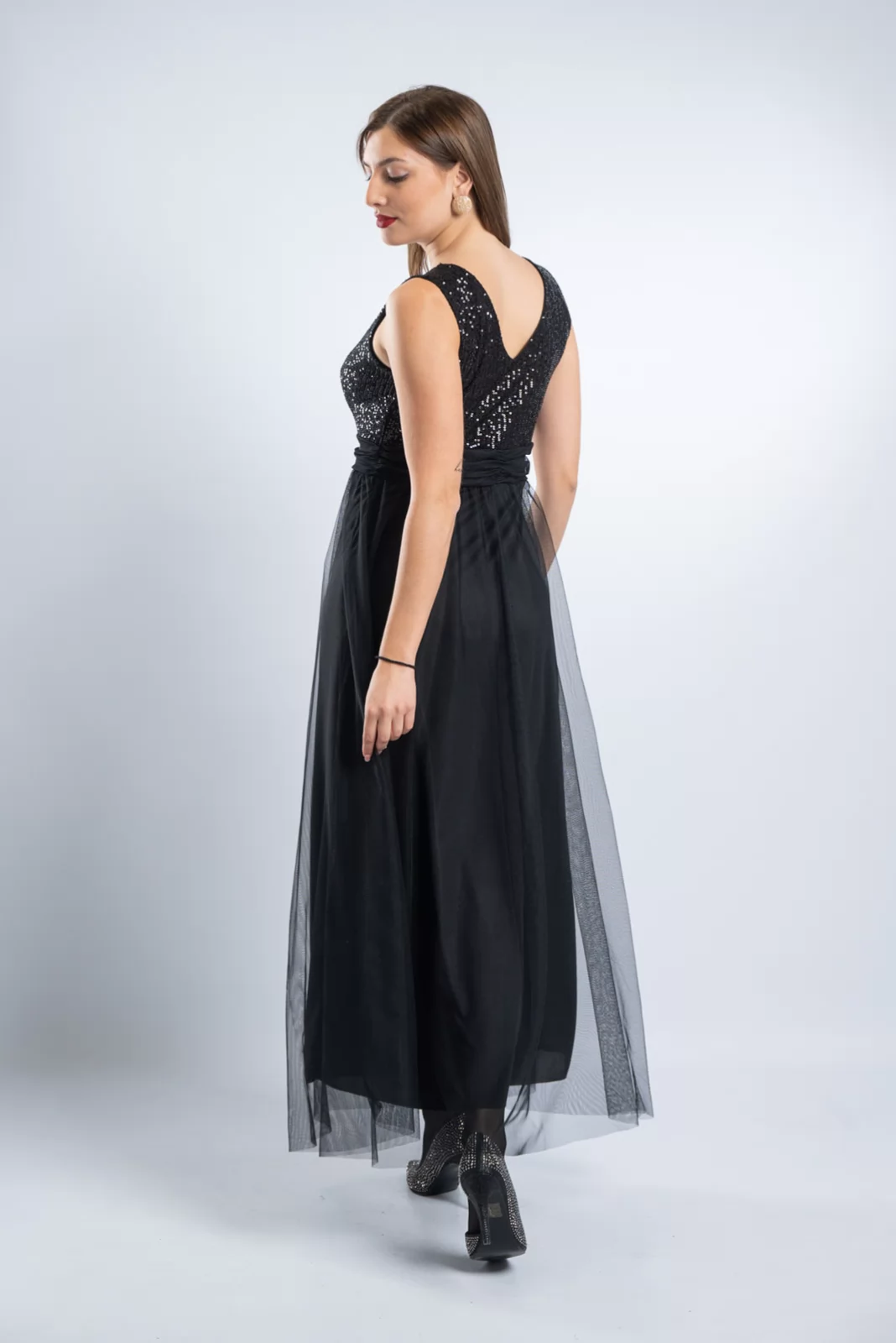 Φόρεμα Maxi Παγιέτες-Τούλι Μαύρο