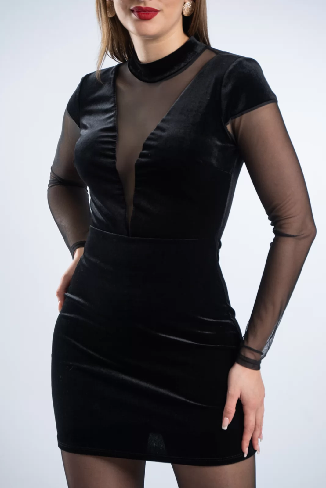 Φόρεμα Mini Διαφάνεια Velvet Μαύρο