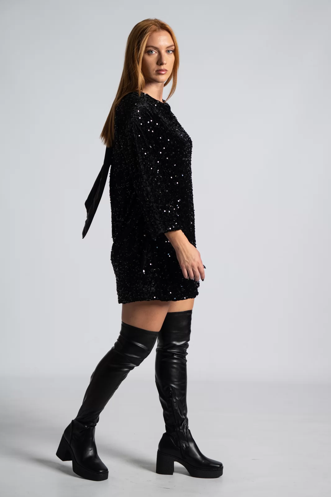 Mini Dress Sequins Bow Gray Marilyn Boutique