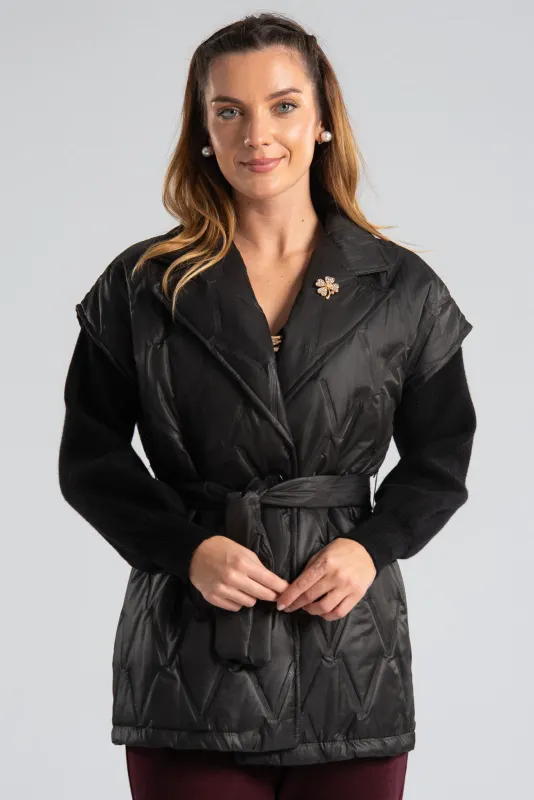 Sleeveless Quilted Belted Jacket