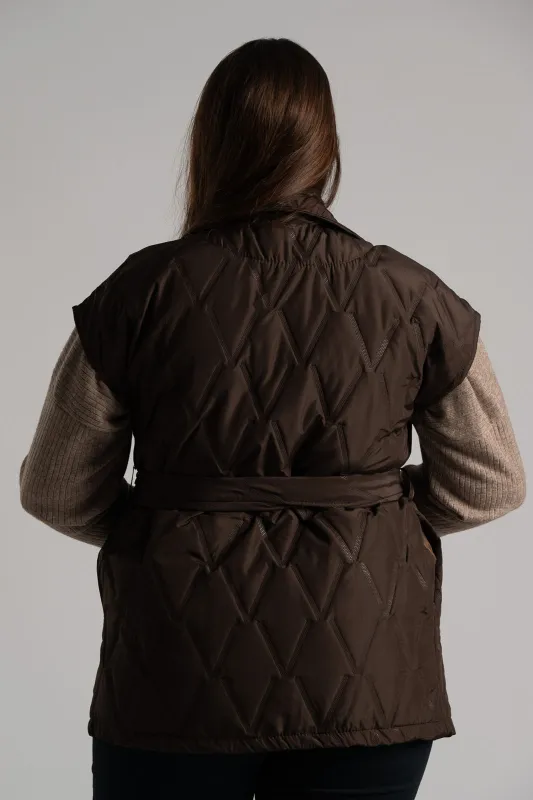 Sleeveless Quilted Belted Jacket