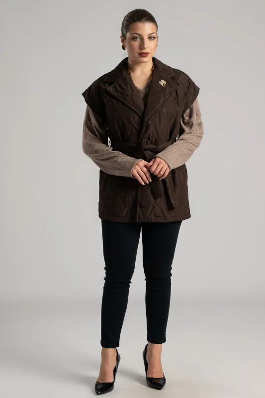 Sleeveless Quilted Belted Jacket