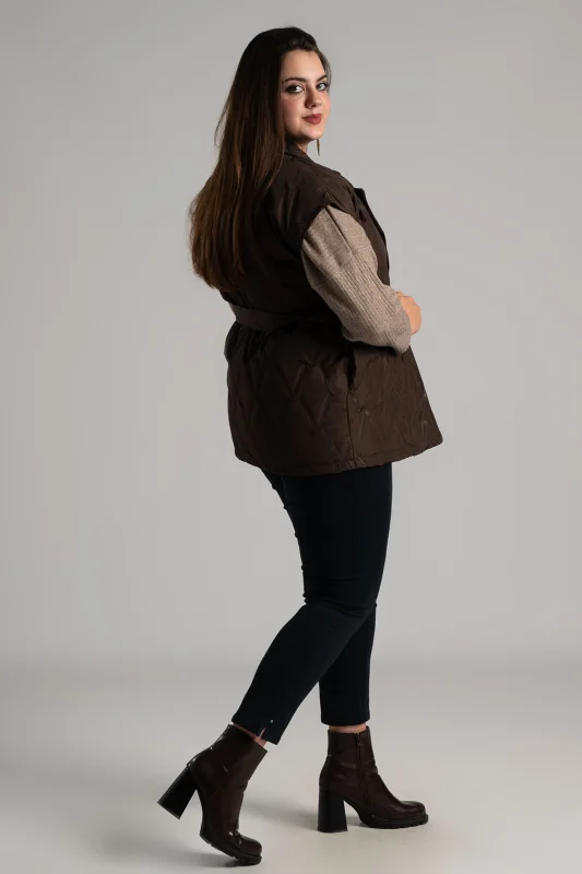 Sleeveless Quilted Belted Jacket