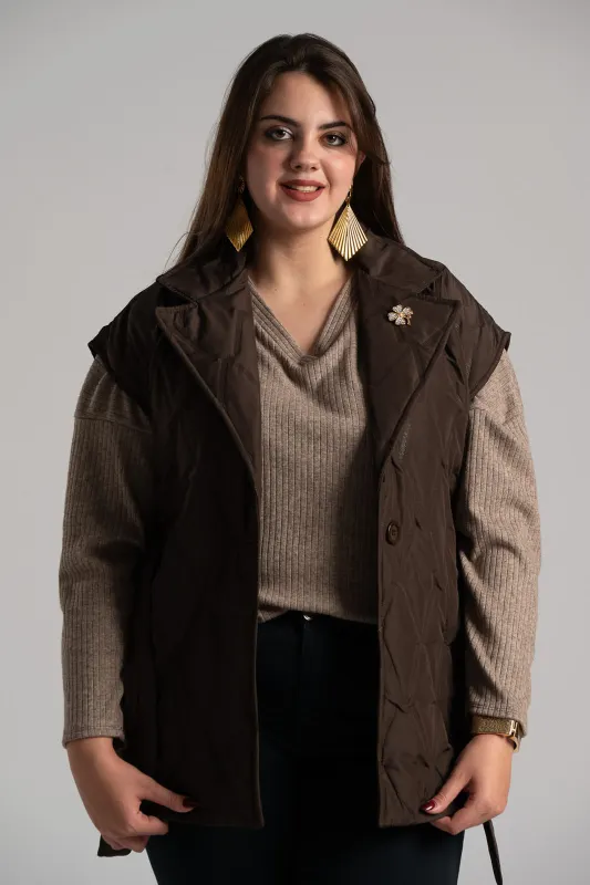 Sleeveless Quilted Belted Jacket