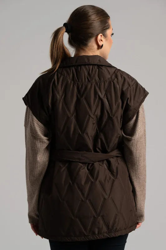 Sleeveless Quilted Belted Jacket