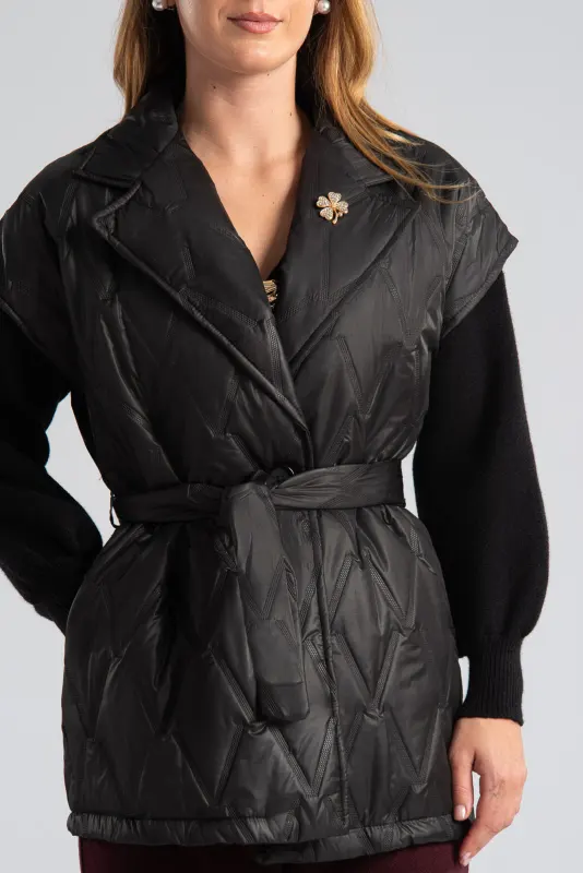 Sleeveless Quilted Belted Jacket