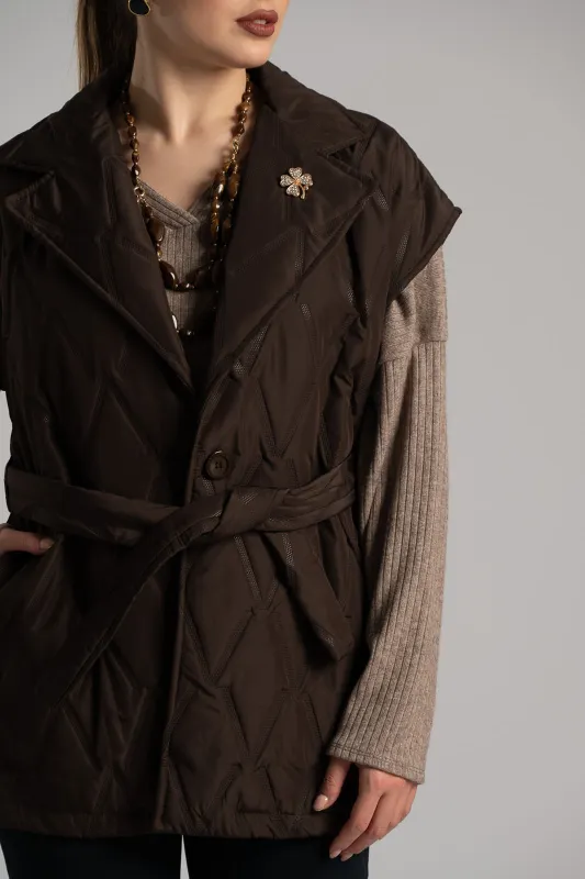 Sleeveless Quilted Belted Jacket