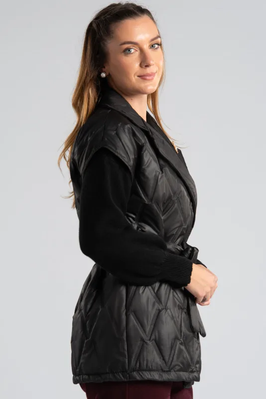 Sleeveless Quilted Belted Jacket