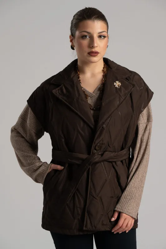 Sleeveless Quilted Belted Jacket