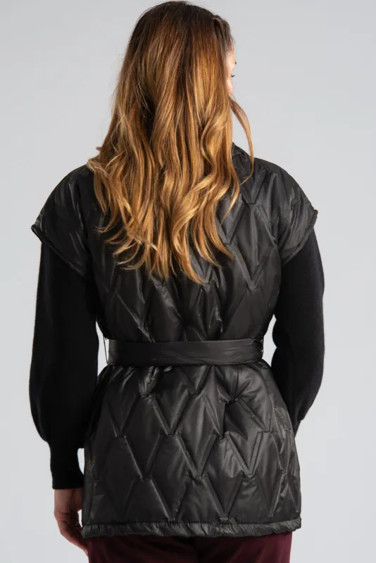 Sleeveless Quilted Belted Jacket
