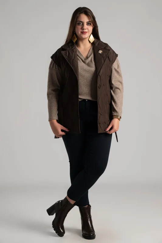 Sleeveless Quilted Belted Jacket