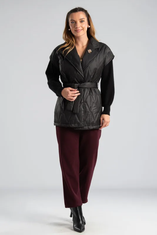 Sleeveless Quilted Belted Jacket