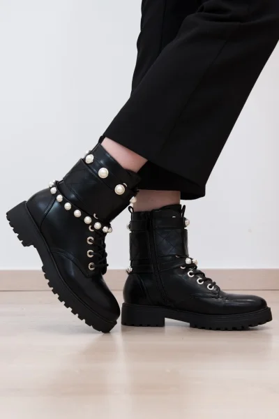 Ankle Boot with Pearls Black