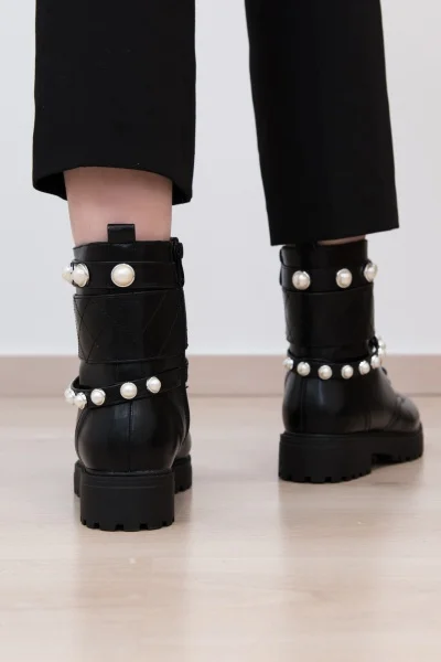 Ankle Boot with Pearls Black