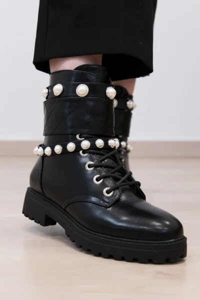 Ankle Boot with Pearls Black