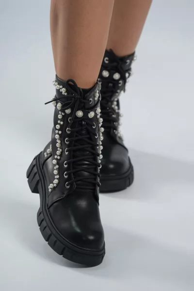 Ankle Boots Pearls Black