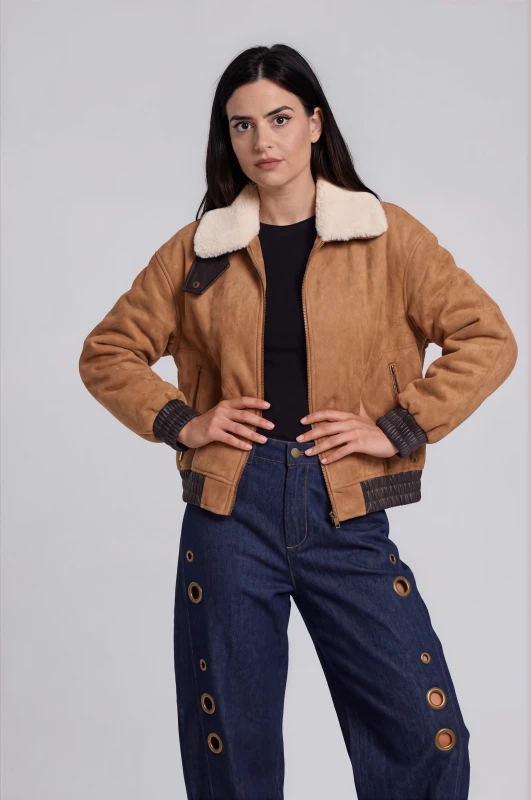 Bomber Suede with Sherpa Collar