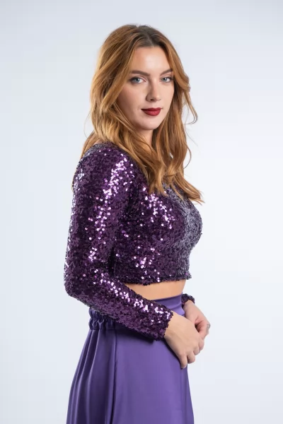Crop Sequin Μωβ