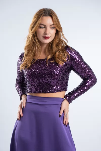 Crop Sequin Μωβ