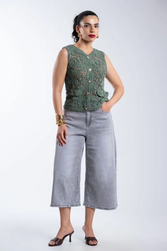 Denim Zip Culotte Ζώνη