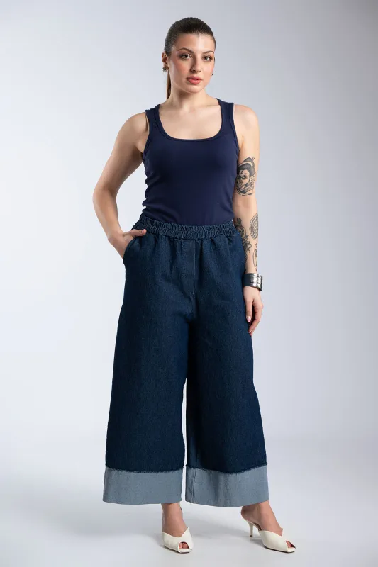 Denim Zip Culotte Waistband