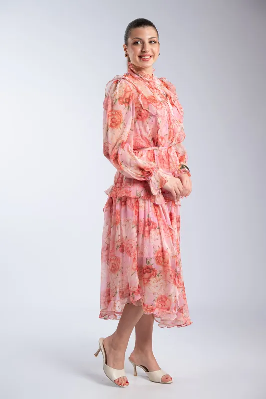 Ethereal Bloom Midi Dress Βολάν