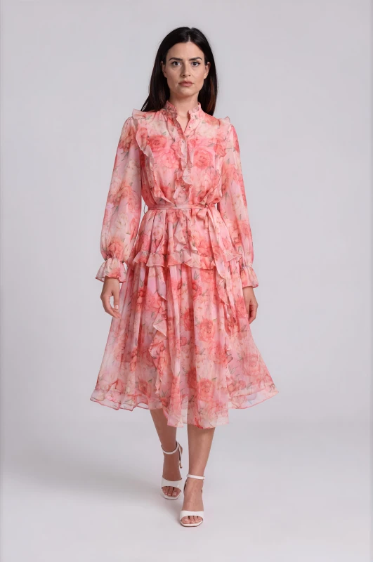 Ethereal Bloom Midi Dress Βολάν