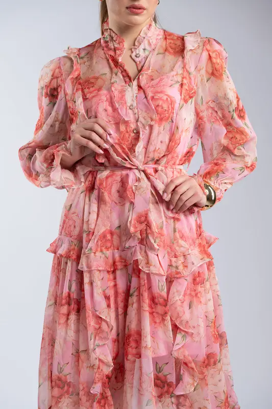 Ethereal Bloom Midi Dress Βολάν