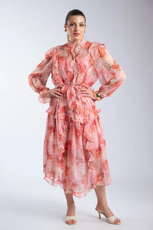 Ethereal Bloom Midi Dress Βολάν