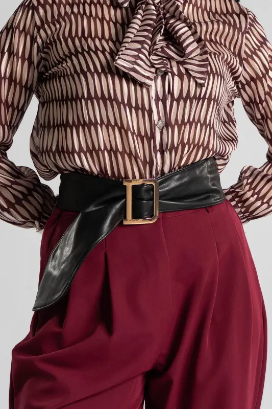 Wide Belt Leather Gold Buckle 