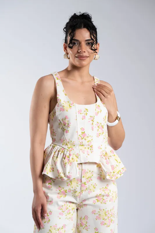 Floral Peplum Top Ruffles