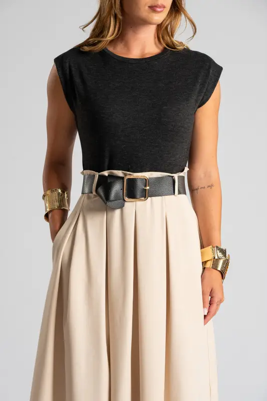 Dress Sleeveless Different Textures Maxi