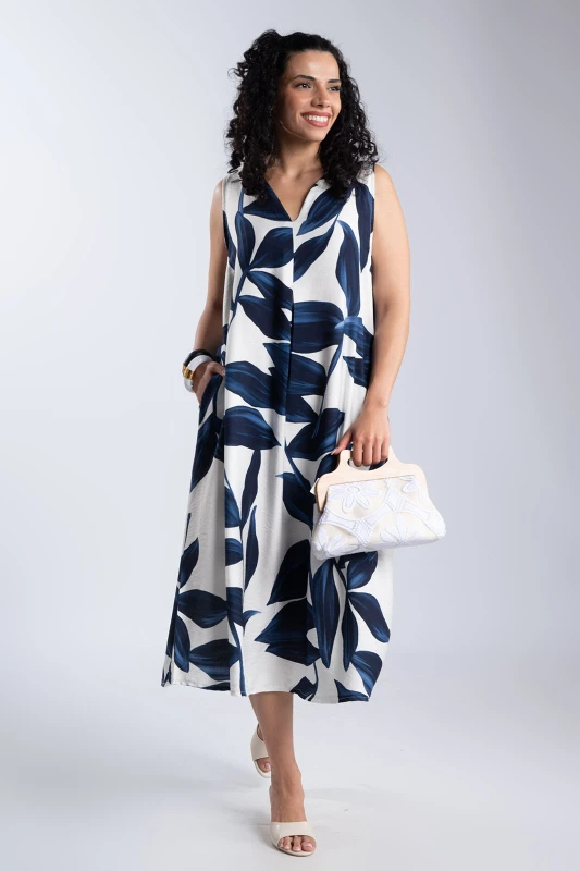 Sleeveless Floral Dress Pockets 