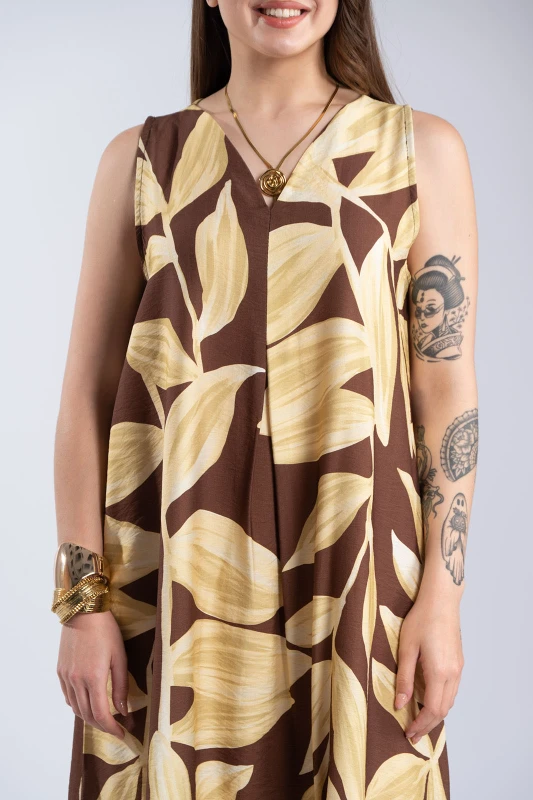 Sleeveless Floral Dress Pockets 