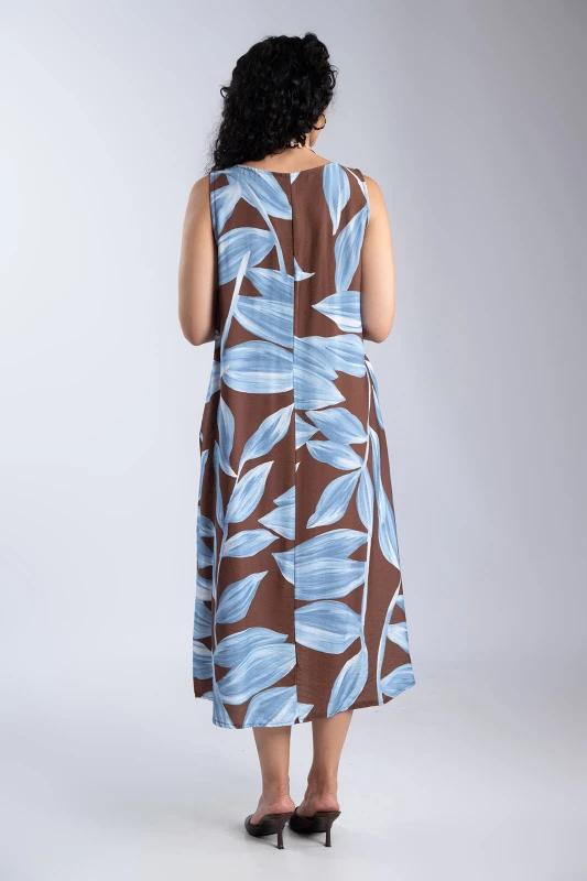 Sleeveless Floral Dress Pockets 
