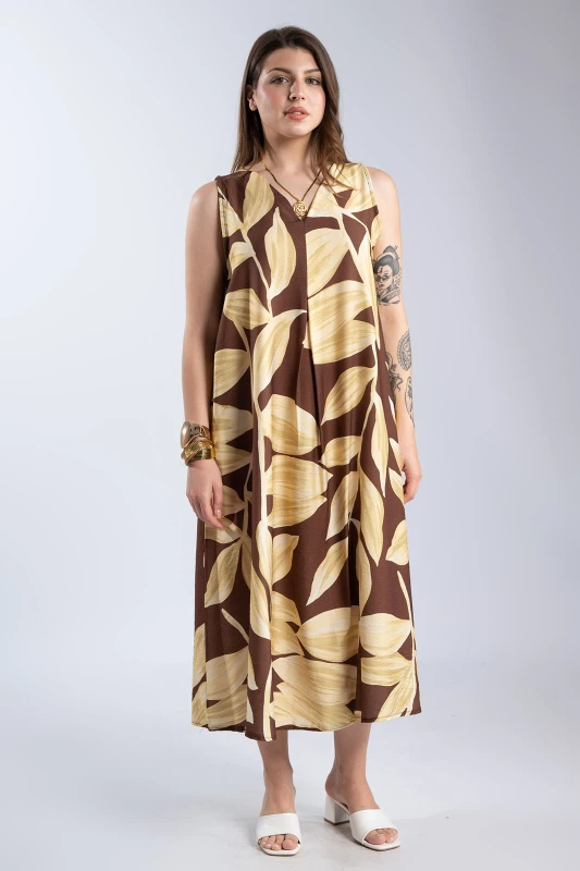 Sleeveless Floral Dress Pockets 