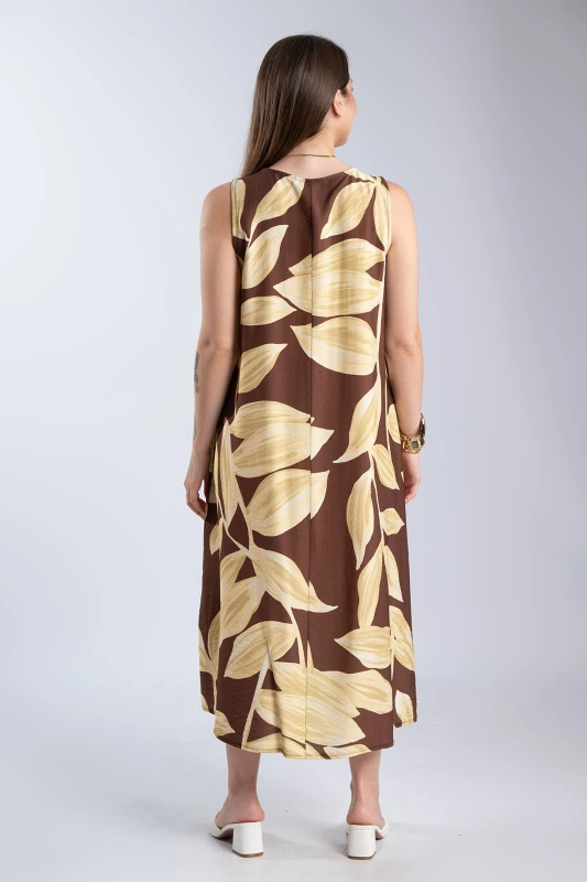 Sleeveless Floral Dress Pockets 