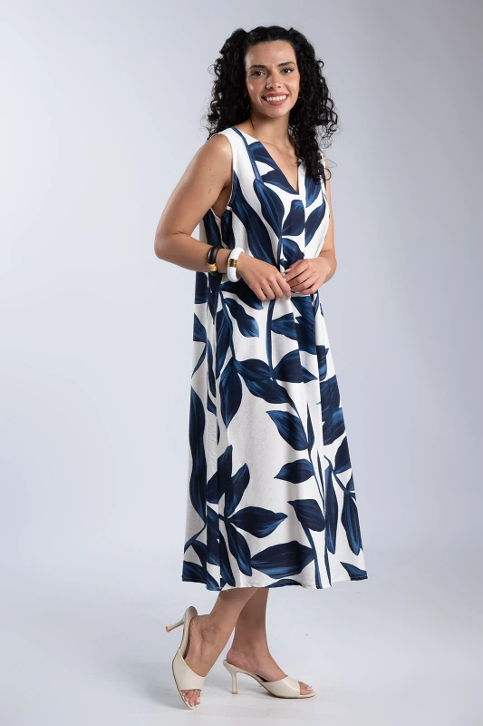Sleeveless Floral Dress Pockets 
