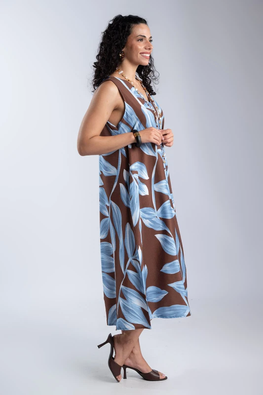 Sleeveless Floral Dress Pockets 