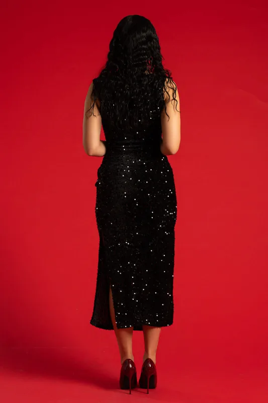 Dress Sleeveless Sequins Clasp