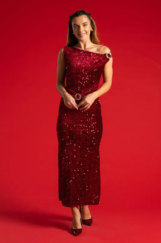 Dress Sleeveless Sequins Clasp