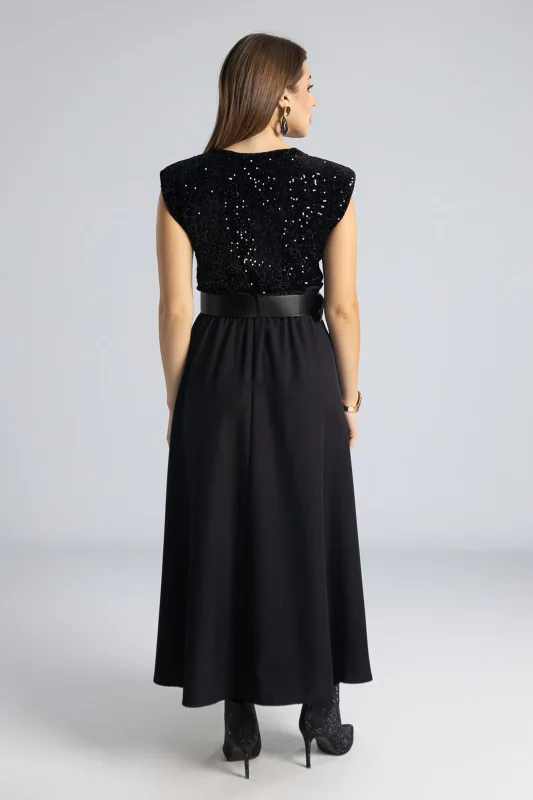 Φόρεμα Αμάνικο Παγιέτα Φούστα Πιέτες