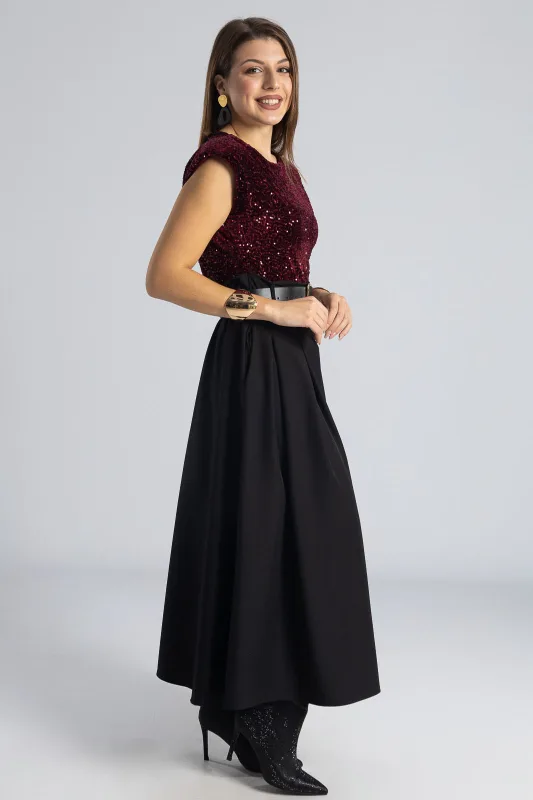 Φόρεμα Αμάνικο Παγιέτα Φούστα Πιέτες