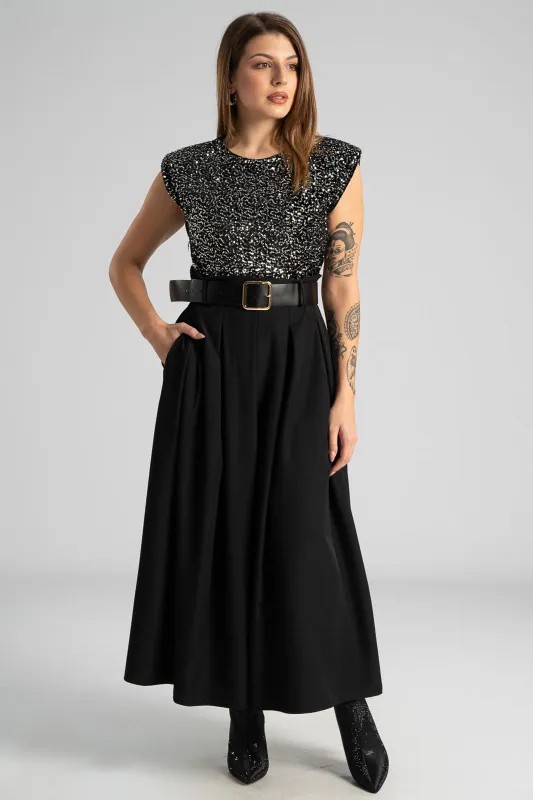 Φόρεμα Αμάνικο Παγιέτα Φούστα Πιέτες