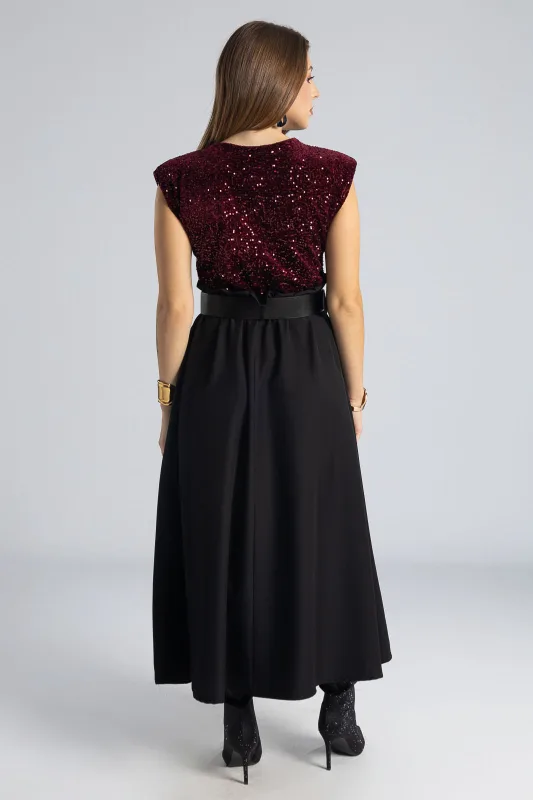 Φόρεμα Αμάνικο Παγιέτα Φούστα Πιέτες