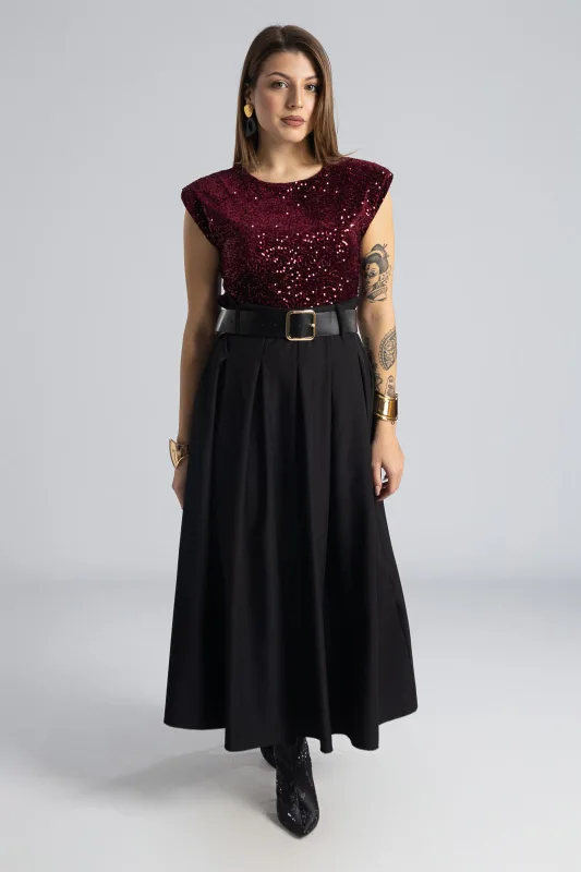 Φόρεμα Αμάνικο Παγιέτα Φούστα Πιέτες