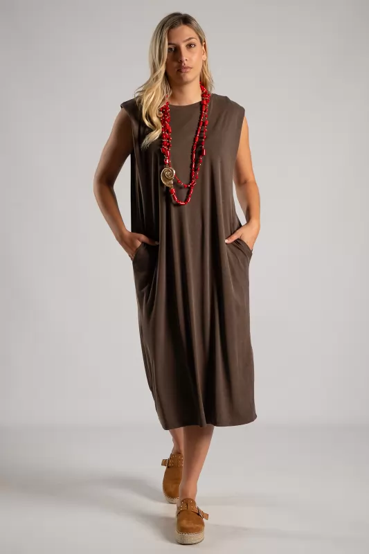 Φόρεμα Αμάνικο Rib Midi