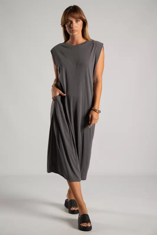 Φόρεμα Αμάνικο Rib Midi